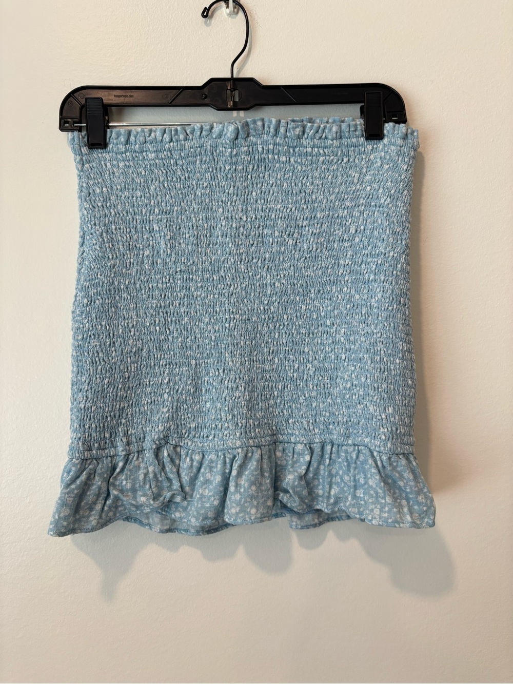 Light Blue Smocked Ruffle Hem Women's Skirt